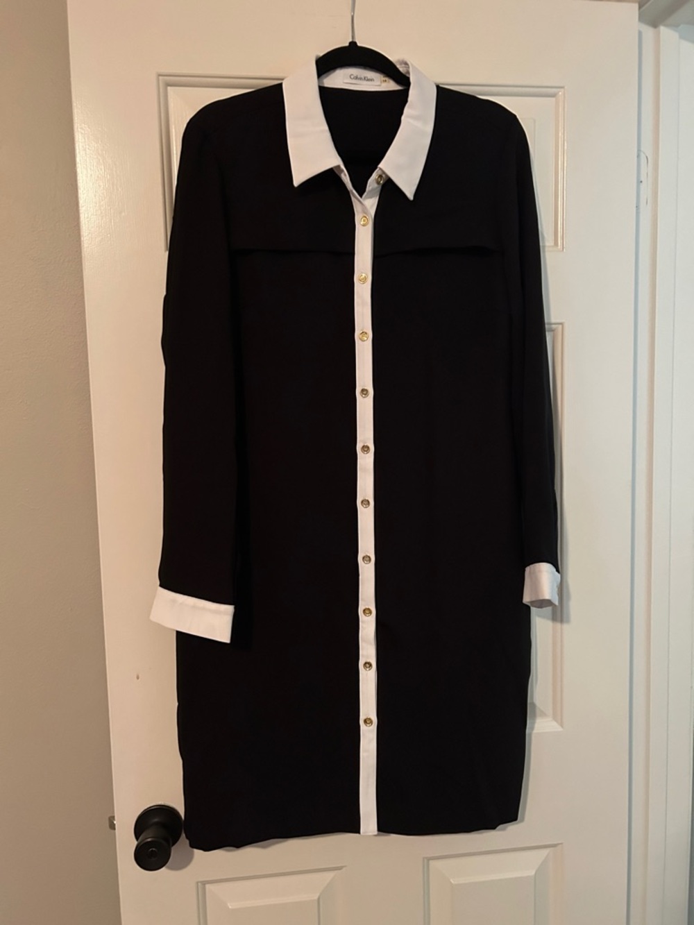 Calvin Klein Black Dress with White Collar & Cuff Detail